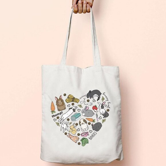 Bunny Canvas Tote Bag Funny Animal Lover Gift Eco-Friendly Reusable - Picture 5 of 6